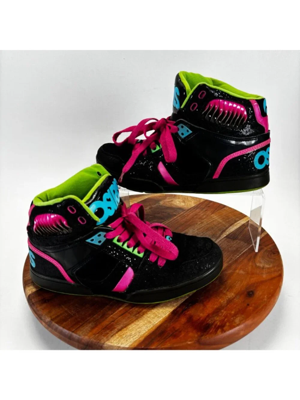 Osiris NYC 83 Womens Size 9 High-Top Sneakers Vintage Black Pink Green Shoes